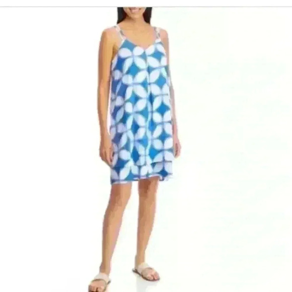 Crown & Ivy Women’s Double Layer Midi Sundress Size M Blue White Flowy Vacation - Picture 1 of 13